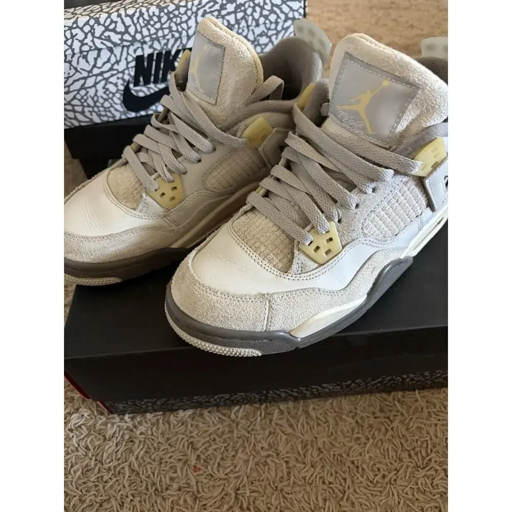 Jordan Air Jordan 4 Gray/White Leather Lace Up Unisex Kids Sneaker US 6y
